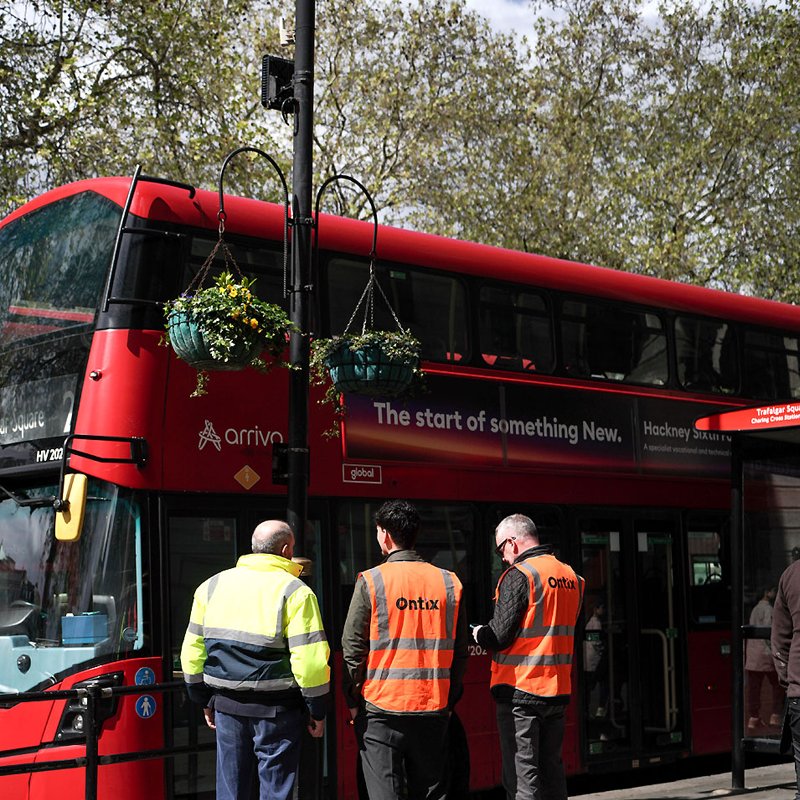Bus passing works in central London